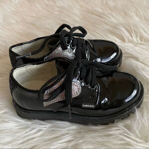 🖤 Balducci Girls Patent Glitter Heart Lace Up Shoes Sz 6US